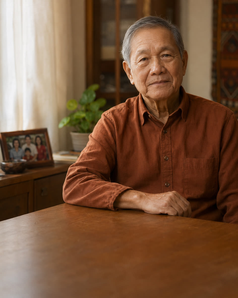 Bunna sitting at a table at home