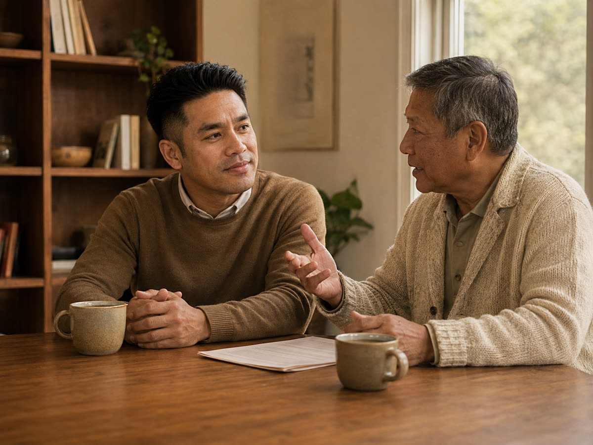 An advisor talking with Vannak at a table